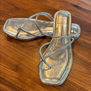 Dolce Vita Metallic Silver Strappy Slide Sandals